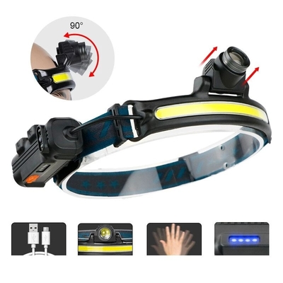 چراغ پیشانی قابل شارژ USB زوم القایی چراغ جلو LED COB داخلی چراغ قوه چند منظوره باتری 6 حالته سر مشعل