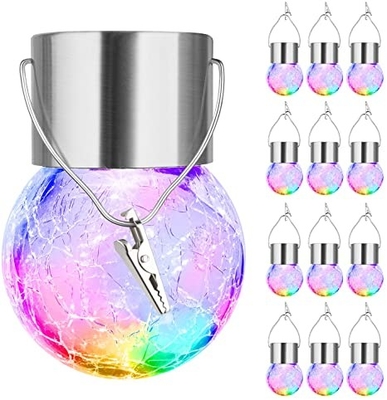 چراغ توپی شیشه ای ترک خورده در فضای باز چراغ توپی ضد آب خورشیدی با دسته