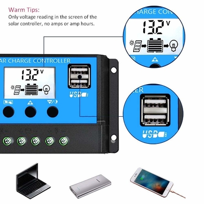 صفحه نمایش LCD کنترلر خورشیدی رگولاتور 12 ولت / 24 ولت 60 آمپر 50 آمپر 40 آمپر 30 آمپر 20 آمپر 10 آمپر PWM USB 5 ولت